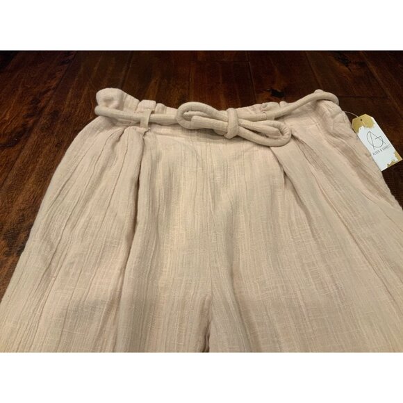 Free People Tan Relaxed Linen Belted Pants, Size S - Picture 2 of 7